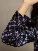 [Navy Chain] SilkSilky-AU Long Sleeve Lapel Collar Women's Pyjamas 007