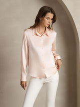 [Light Pink] SilkSilky-AU Long Sleeve Lapel Collar Women's Shirt 006