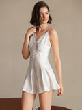 SilkSilky-AU Pure Silk Deep V Neck Dress White 005