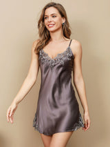 [Purple Gray] SilkSilky-AU Spaghetti Strap V Neck Nightgown 003