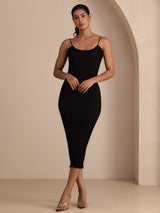 [Black] SilkSilky-AU Spaghetti Strap Square Neck Dress 005