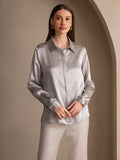 SilkSilky AU 19Momme Silk Long Sleeve Collar Women's Shirt LightGray 003