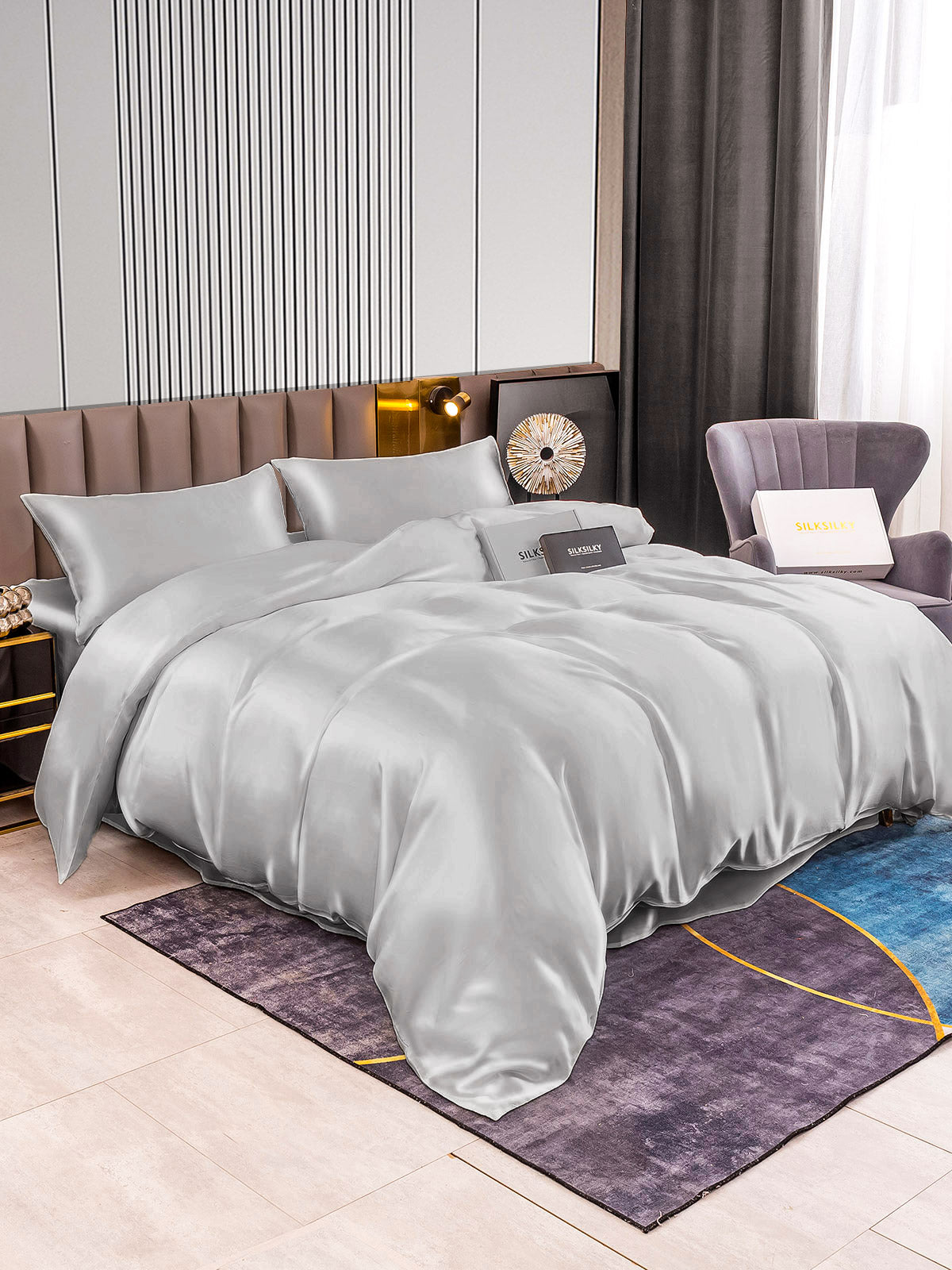 SilkSilky AU 22Momme Pure Silk Bedding Set Silver 002