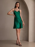 SilkSilky AU Pure Silk Sleeveless V Neck Dress DarkGreen 004