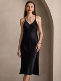 SilkSilky AU Pure Silk Sleeveless V Neck Dress Black 003