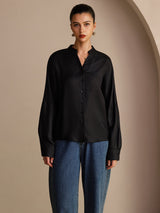 [Black] SilkSilky-AU Long Sleeve Split Women's Blouse 003