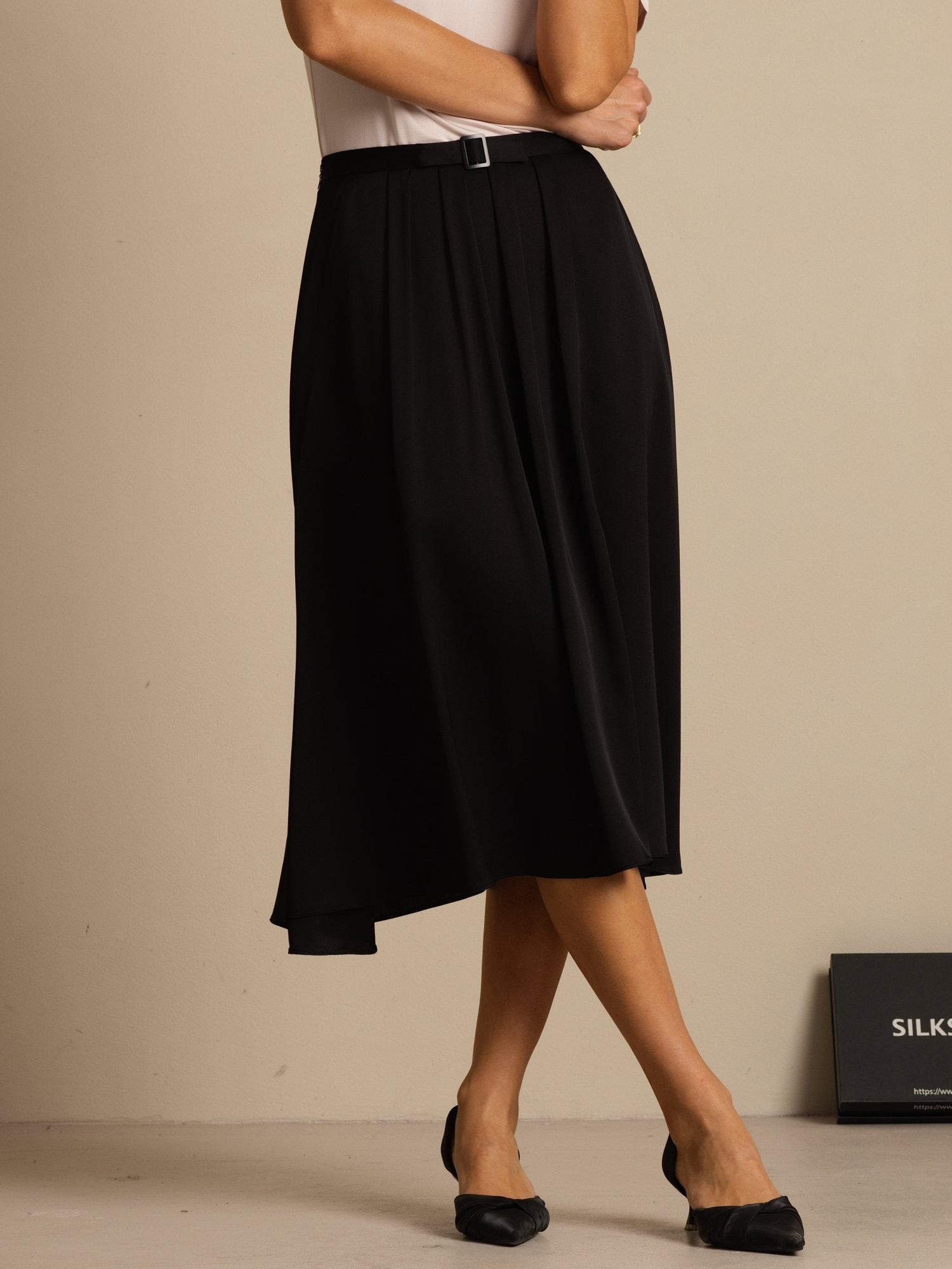 [Black] SilkSilky-AU 19Momme Stretch Silk Double Georgette Skirt 003