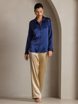 [Dark Blue] SilkSilky-AU Long Sleeve Lapel Collar Women's Shirt 005