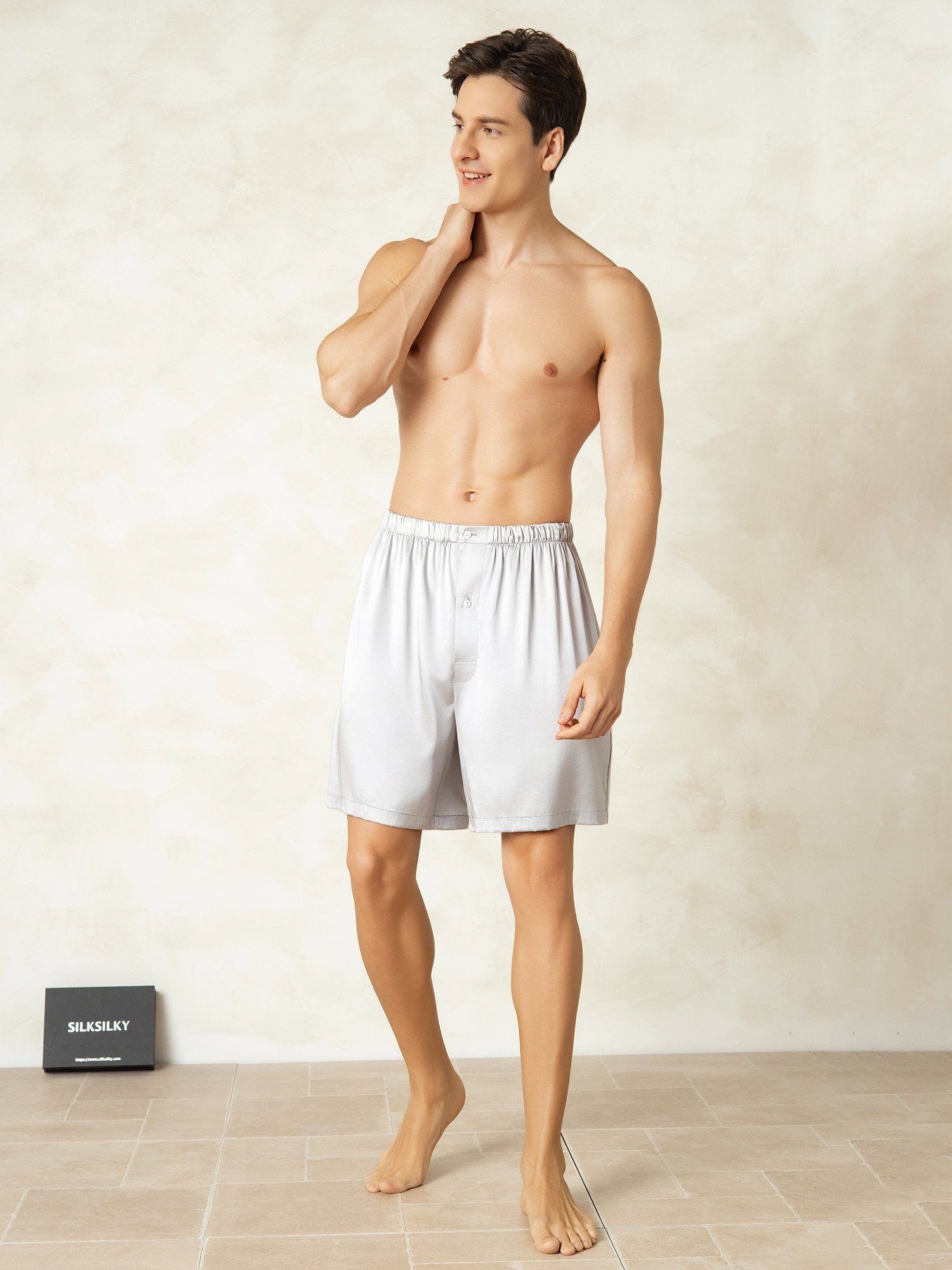 [Silver] SilkSilky-AU Pure Silk Mens Sleep Bottoms 003
