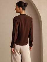 [Bitter Chocolate] SilkSilky-AU Long Sleeve Tie Neck Women's Blouse 002