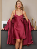 SilkSilky AU Pure Silk 3/4 Sleeve Nightgown&Robe Set Wine 002