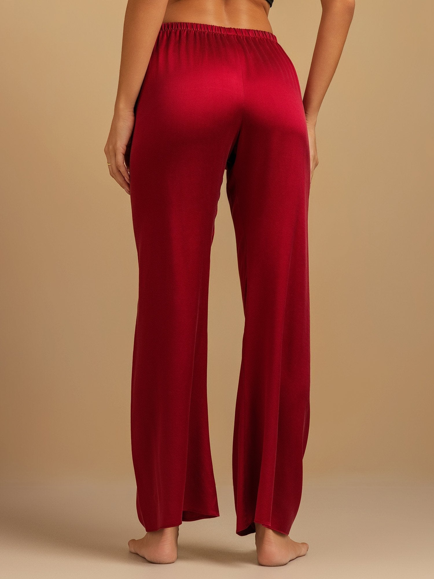 [Wine] SilkSilky-AU 19Momme Machine-Washable Silk Womens Sleep Bottoms 002