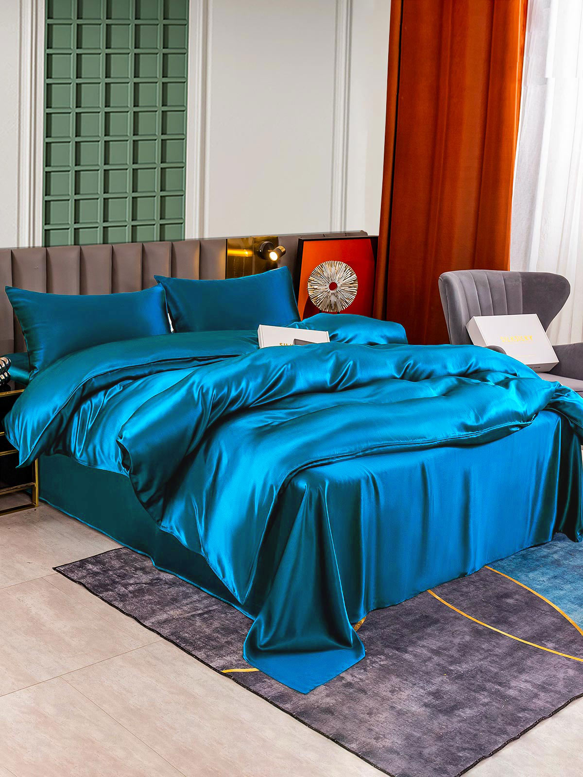 [Teal] SilkSilky-AU 25Momme Pure Silk Bedding Set 002