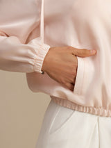 [Pink] SilkSilky-AU 18Momme Silk Satin Surah Long Sleeve Stand Collar Women's Outerwear 005