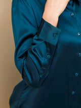 [Teal] SilkSilky-AU Long Sleeve Lapel Collar Women's Shirt 003