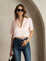 [Pink] SilkSilky-AU Short Sleeve Notch Collar Women's Shirt 006
