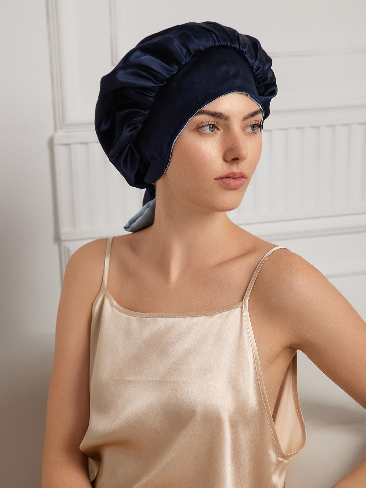 SilkSilky-AU Pure Silk Sleep Cap DarkBlue 002