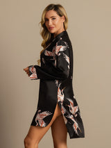 [Black] SilkSilky-AU 19Momme Long Sleeve Notch Collar Nightshirt 003