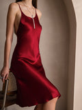 SilkSilky AU Pure Silk Sleeveless Round Neck Dress Wine 003