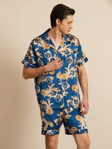 [Navy Dragon] SilkSilky-AU Short Sleeve Notch Collar Men's Pyjamas 001