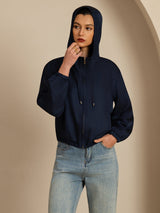 [DarkBlue] SilkSilky-AU 18Momme Silk Satin Surah Long Sleeve Stand Collar Women's Outerwear 004