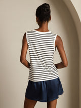 [White Stripe] SilkSilky-AU Pure Silk Sleeveless Round Neck Camisole 002
