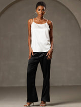 [White] SilkSilky-AU 19Momme Stretch Silk Charmeuse Spaghetti Strap Scoop Neck Camisole 001