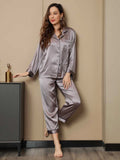 SilkSilky AU Pure Silk Long Sleeve Lapel Women's Pyjamas Gray 004