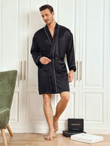 [Black] SilkSilky-AU Pure Silk 3/4 Sleeve Mens Robe 003