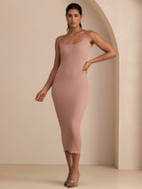 [Pink] SilkSilky-AU Spaghetti Strap Square Neck Dress 003