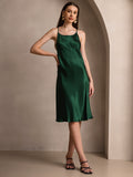 SilkSilky AU Pure Silk Sleeveless Round Neck Dress DarkGreen 005