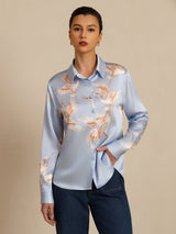 [Light Blue] SilkSilky-AU 19Momme Long Sleeve Lapel Collar Women's Shirt 004