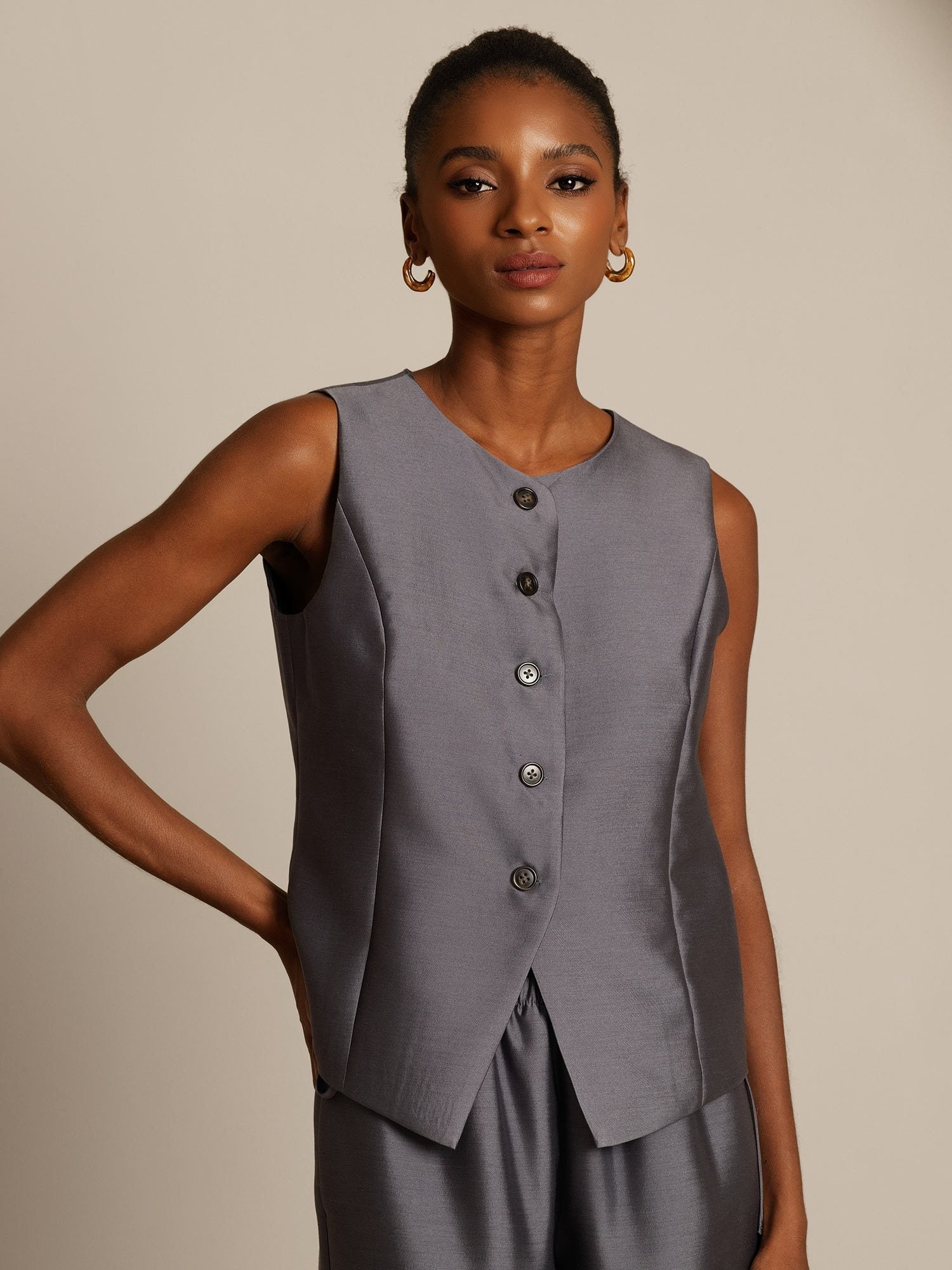 [Gray] SilkSilky-AU 32Momme Wool Womens Vest 005,