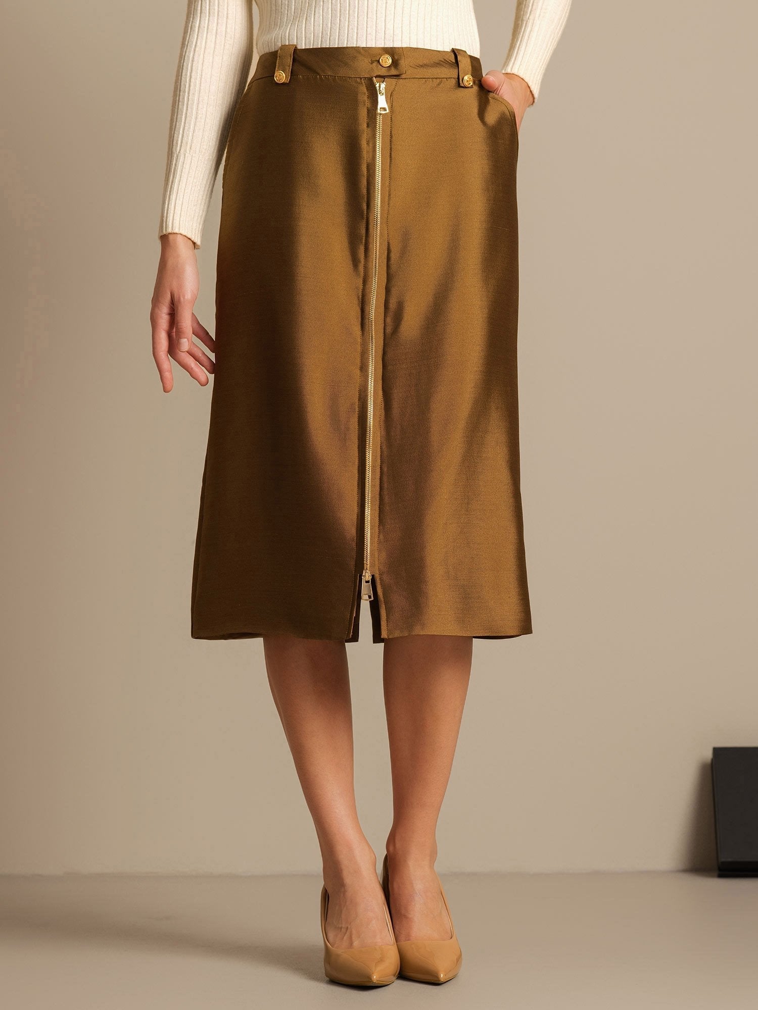 [Bronze] SilkSilky-AU 32Momme Wool Split Skirt 003,