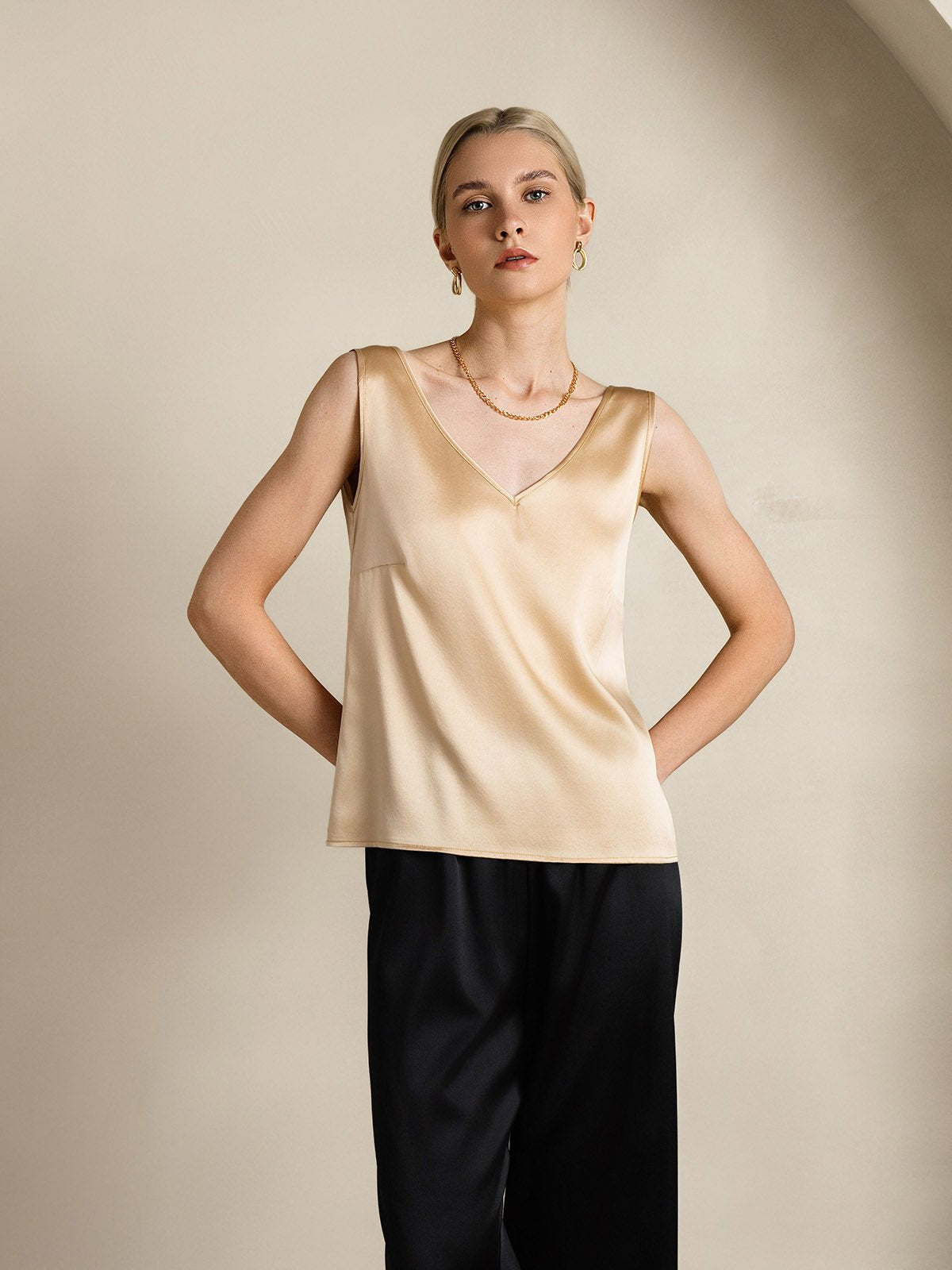 SilkSilky-AU 19Momme Silk V Neck Camisole Champagne 005