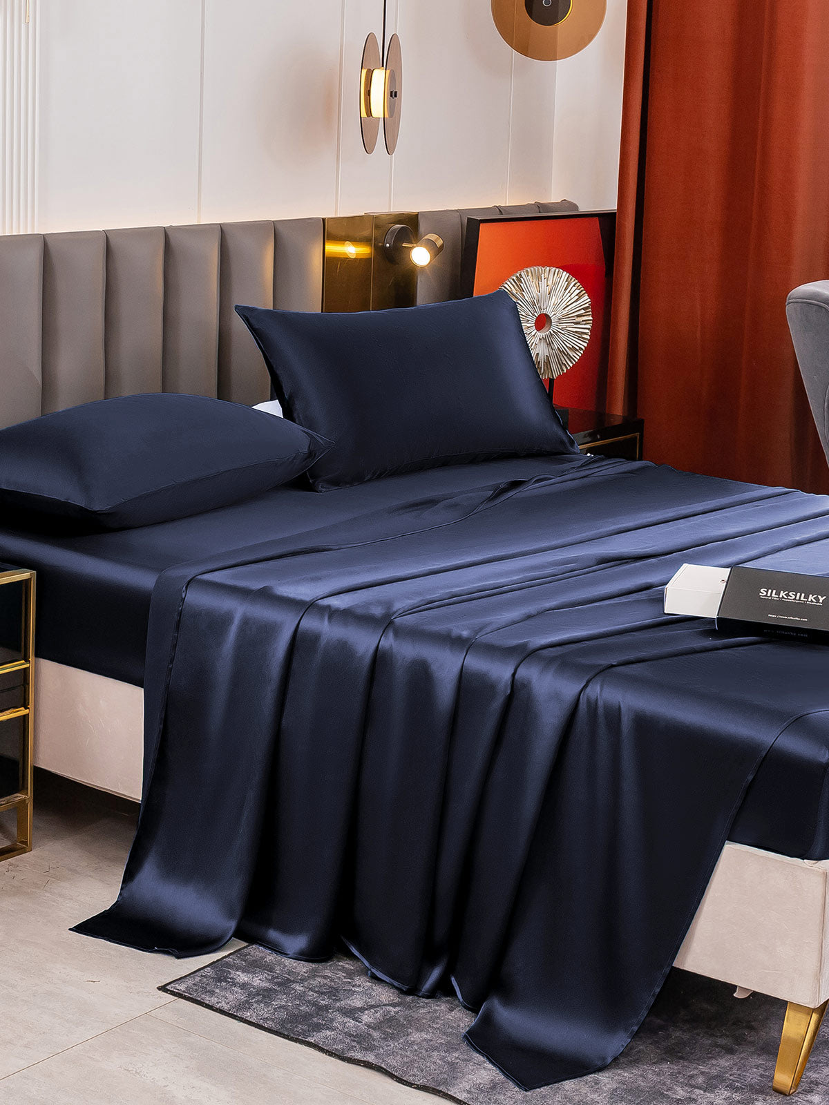 [Dark Blue] SilkSilky-AU 19Momme Pure Silk Bedding Set 003