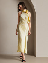 [Light Yellow] SilkSilky-AU Sleeveless Tie Neck Dress 008