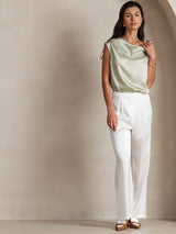 [Light Green] SilkSilky-AU Cap Sleeve Cowl Neck Women's T-Shirt 006