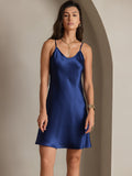 SilkSilky AU Pure Silk Sleeveless V Neck Dress DarkBlue 001