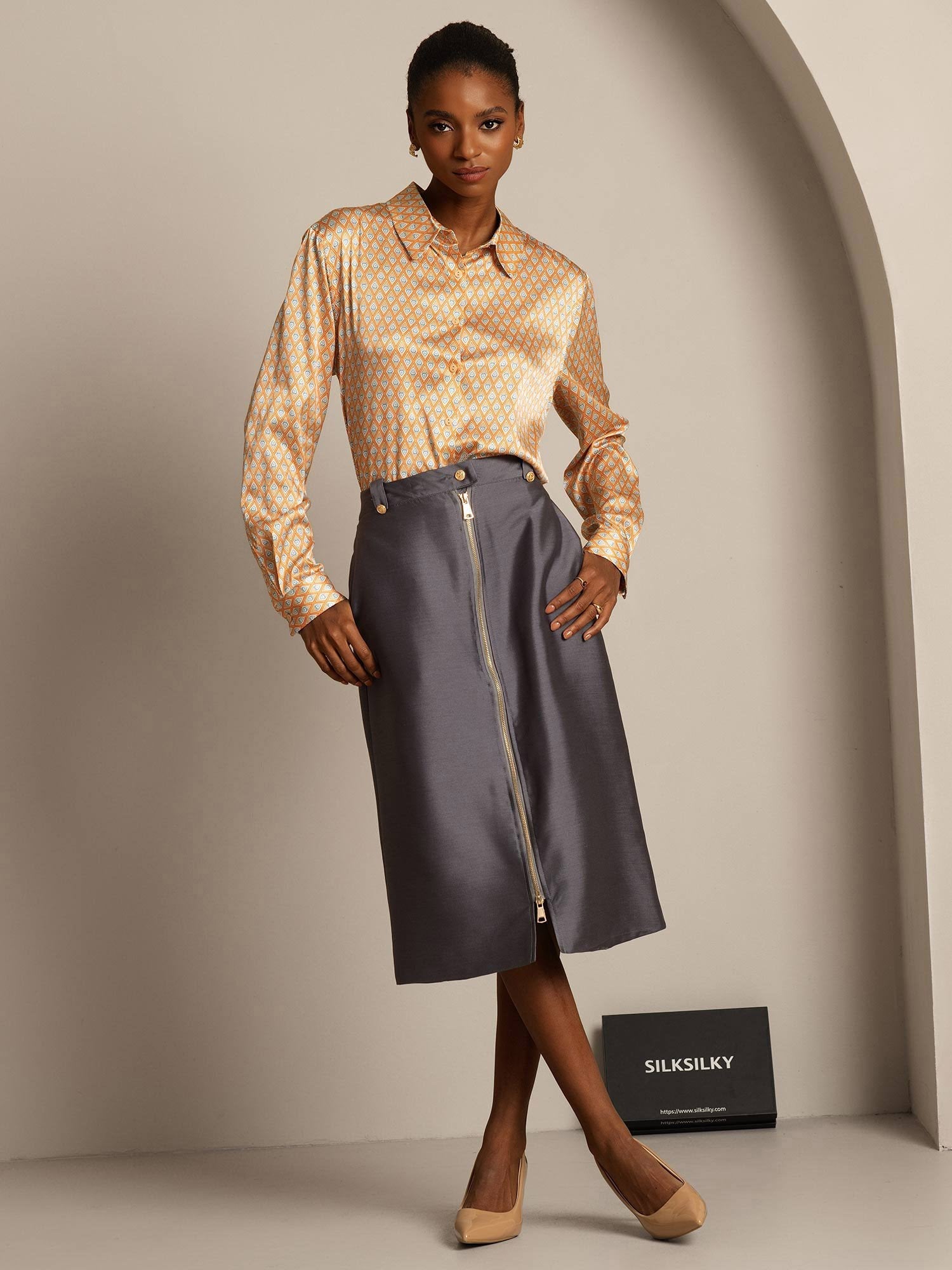 [Gray] SilkSilky-AU 32Momme Wool Split Skirt 007,