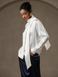 SilkSilky-AU 19Momme Silk Long Sleeve Tie Neck Women's Shirt White 004