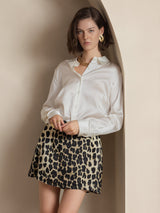 [White] SilkSilky-AU 19Momme Stretch Silk Charmeuse Long Sleeve Lapel Collar Women's Shirt 004