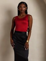 [Wine] SilkSilky-AU 100% Silk Jersey Sleeveless Round Neck Women's T-Shirt 004