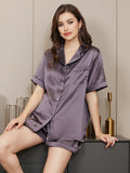 SilkSilky-AU Pure Silk Short Sleeve Lapel Women's Pyjamas PurpleGray 001