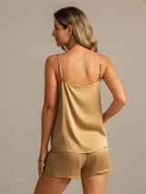 [Tan] SilkSilky-AU 19Momme Machine-Washable Silk Sleeveless Round Neck Camisole Set 002