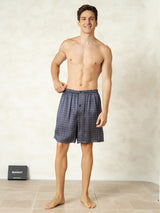 [Navy Ginkgo] SilkSilky-AU Pure Silk Mens Sleep Bottoms 003,