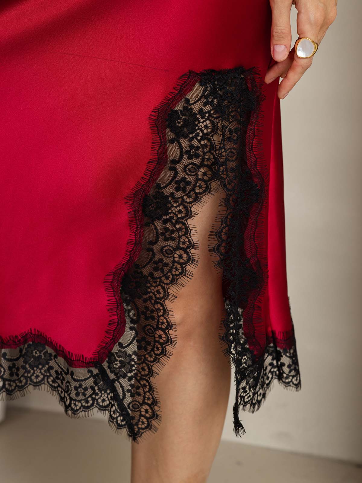 [Wine] SilkSilky-AU 19Momme Silk Split Skirt 004