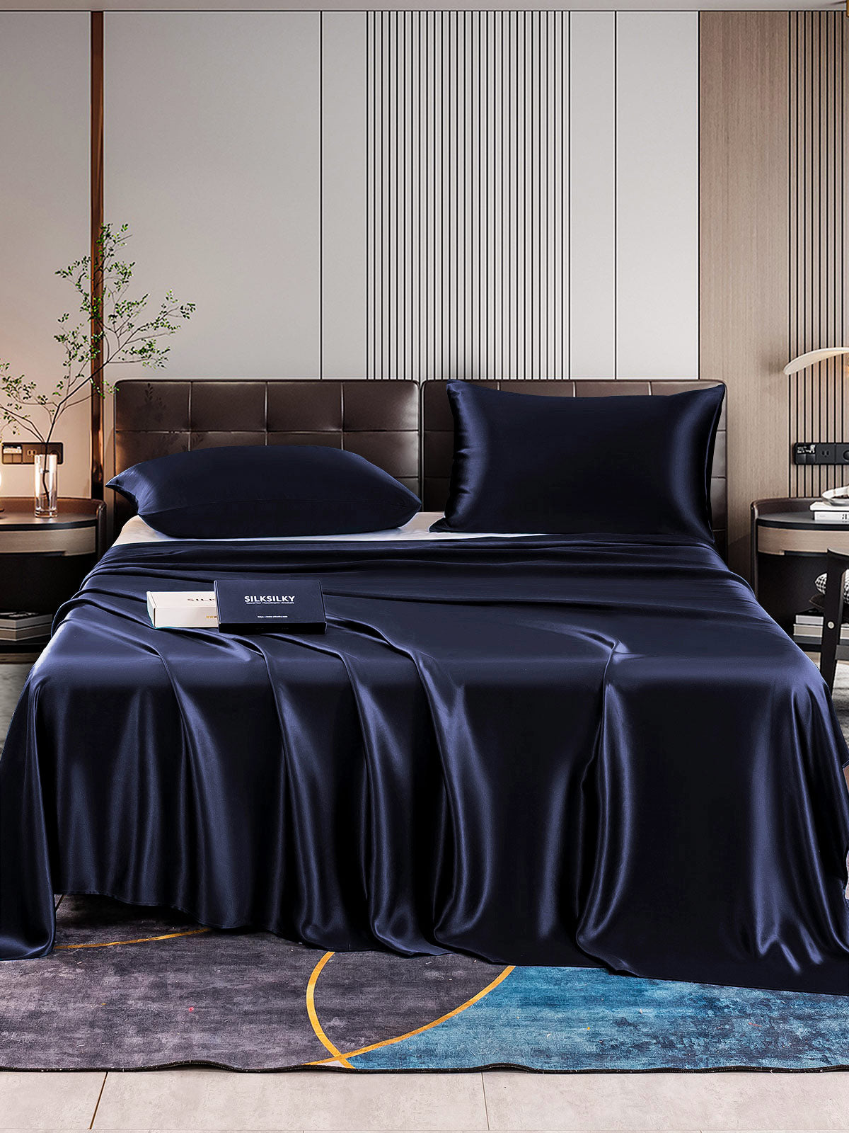 SilkSilky AU 22Momme Pure Silk Bedding Set DarkBlue 001