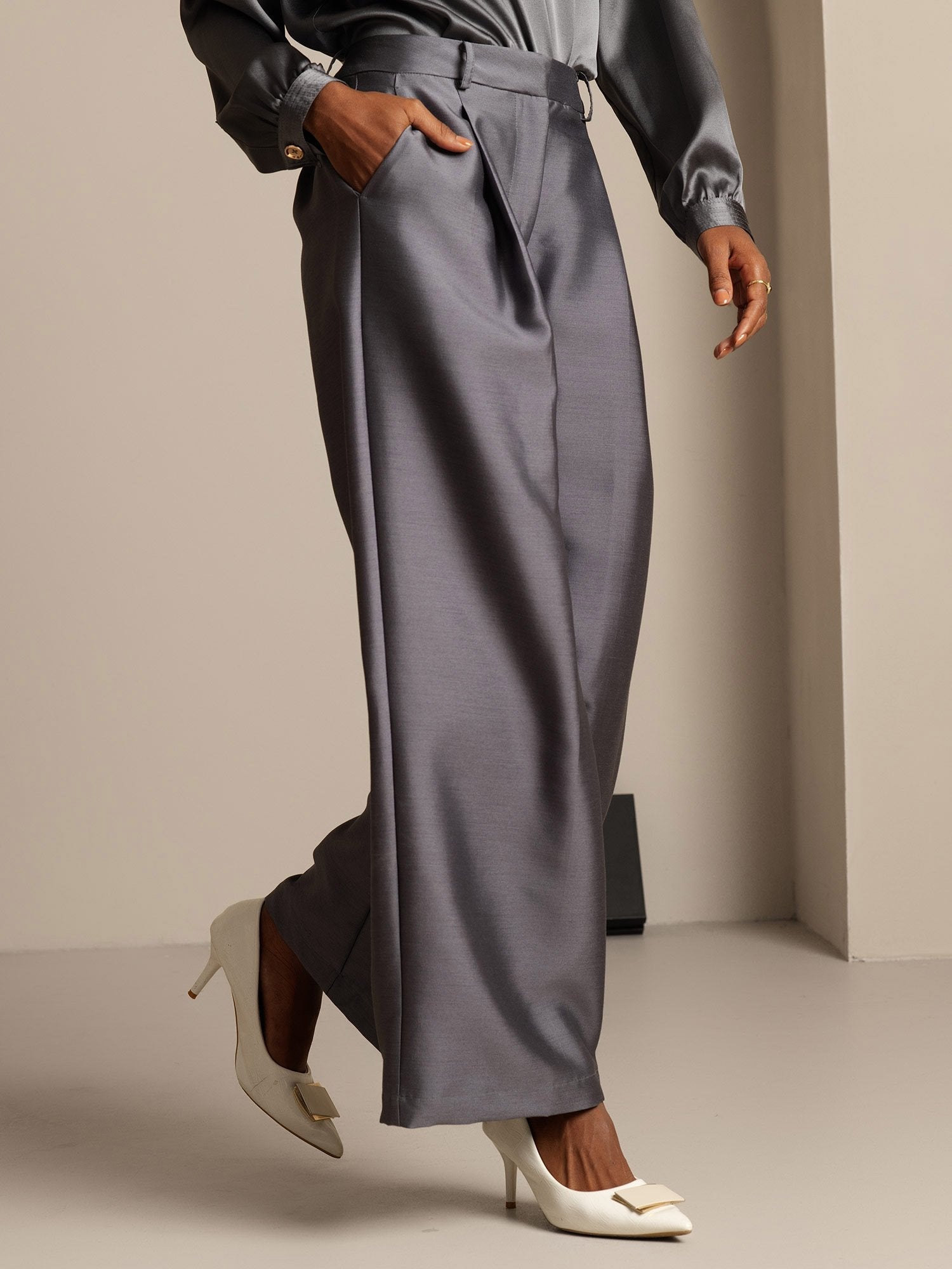 [Gray] SilkSilky-AU 32Momme Wool Womens Pants 003,