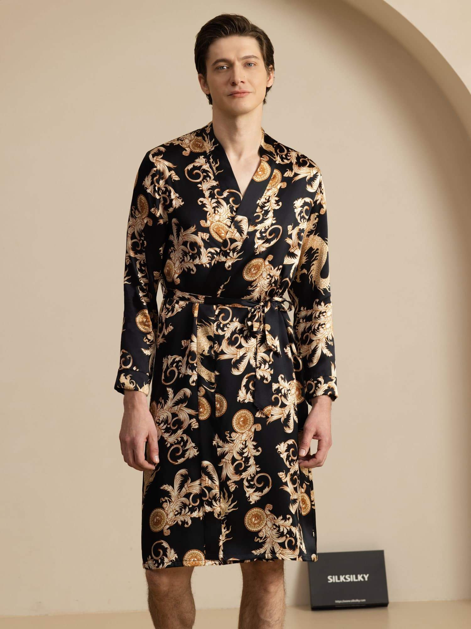 [Black Dragon] SilkSilky-AU Long Sleeve Men's Dressing Gown 001
